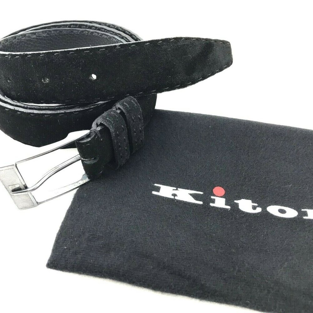 KITON Black Suede Men's Dress Belt 42” Size 105 cm